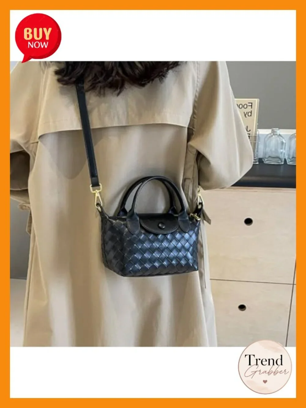 Faux Leather Braided Satchel Handbag - Mini Top Handle Crossbody